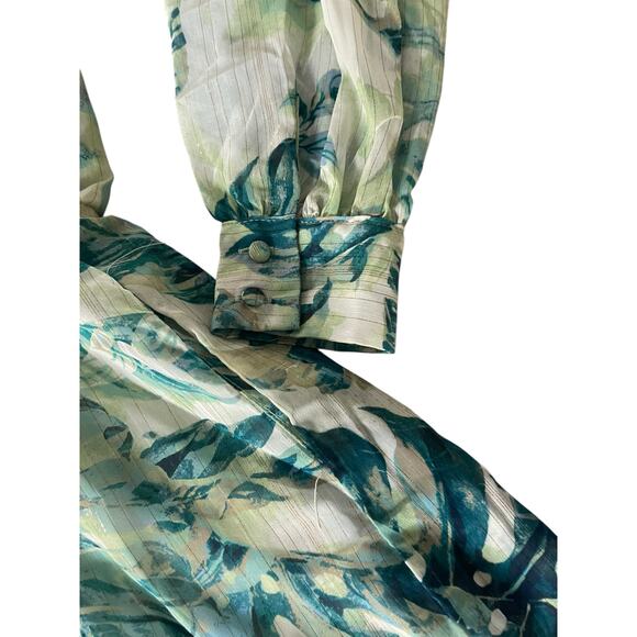 BTFL-Life Green Palm Tree Print Long Sleeve Lightweight Romper Women's Size XS - Picture 4 of 9